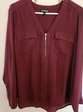 Express Wine Colored Zip-Front Bloused